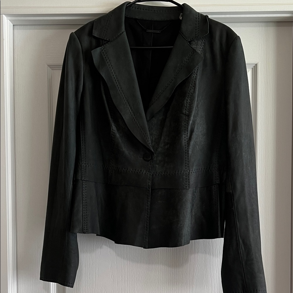 Elie Tahari New Lambskin Leather Distressed Sally Jacket Size Large in Black